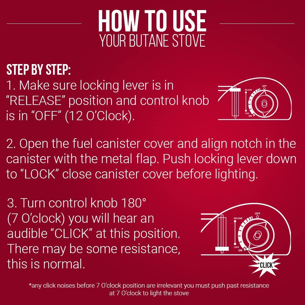 Chef Master 90235 Butane Countertop Stove 12,000 BTU, Professional Quality, Portable, with Carry Case, High Performance, Electronic Ignition, Brass Burner, Double Wind Guard, 1 Burner - Image 4