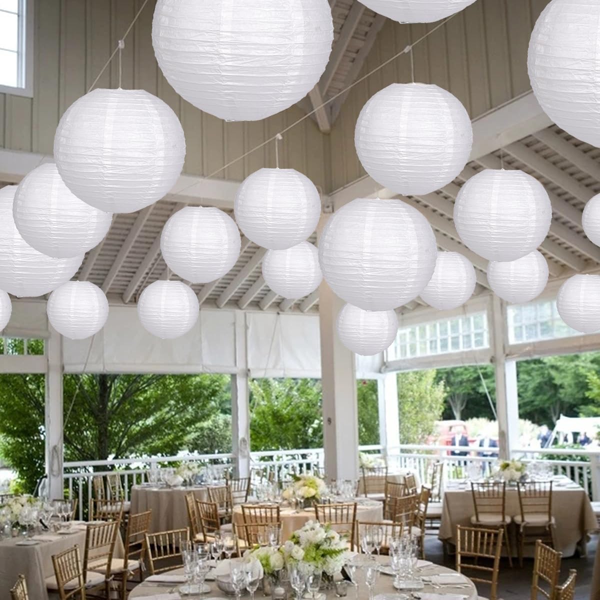 Paper Lanterns Party Decorations, Hanging Paper Lanterns for Wedding Graduation White Birthday Decorations Round Chinese Lanterns Pack of 20 White - Image 3