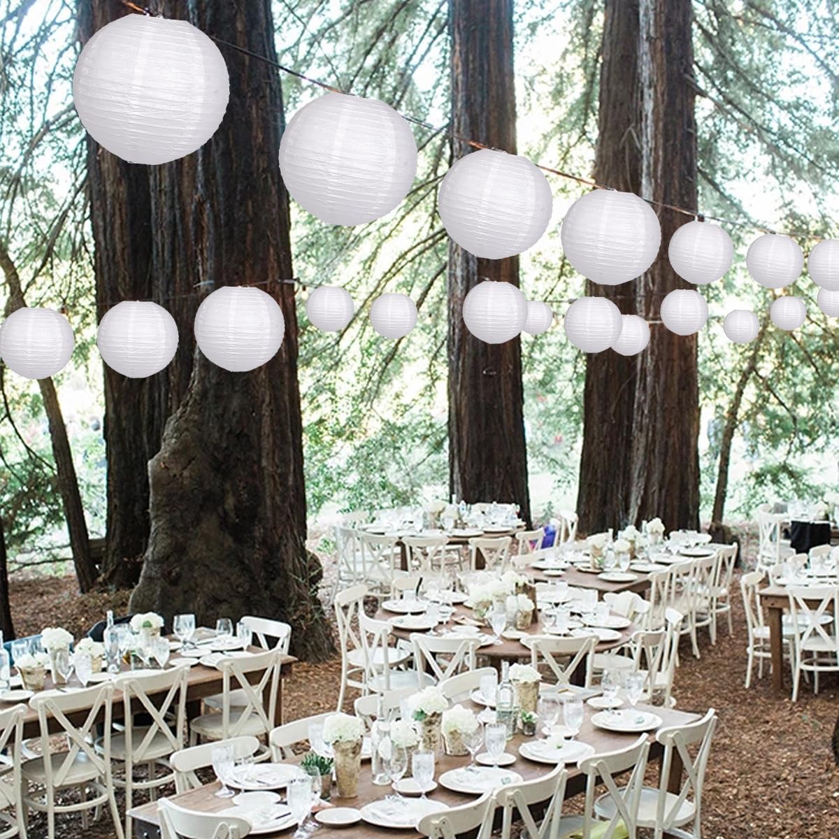 Paper Lanterns Party Decorations, Hanging Paper Lanterns for Wedding Graduation White Birthday Decorations Round Chinese Lanterns Pack of 20 White - Image 5