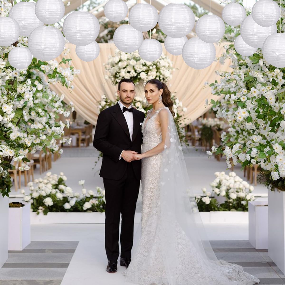 Paper Lanterns Party Decorations, Hanging Paper Lanterns for Wedding Graduation White Birthday Decorations Round Chinese Lanterns Pack of 20 White - Image 6