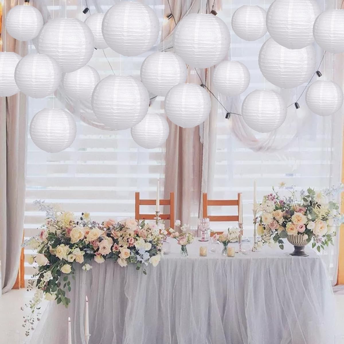 Paper Lanterns Party Decorations, Hanging Paper Lanterns for Wedding Graduation White Birthday Decorations Round Chinese Lanterns Pack of 20 White - Image 7